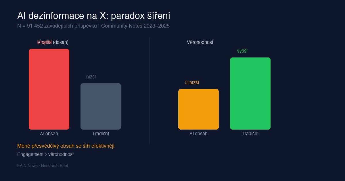 AI dezinformace na X: virálnější, ale méně věrohodná